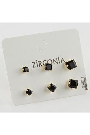 6'lı Zirkon Tek Taşlı Küpe