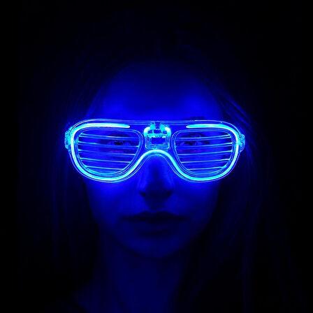 Mavi Led Işıklı Parti Gözlüğü - Neon 3 Modlu