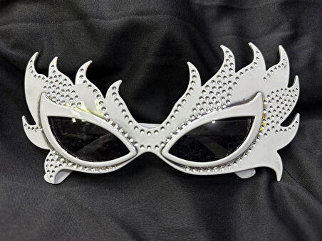 Taşlı Beyaz Alev Parti Gözlüğü