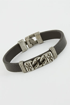 Zincir Desenli Suni Deri Bileklik