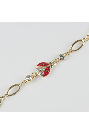 Uğur Böceği Figürlü Taşlı Metal Bileklik