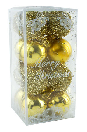 16 Adet Lüks Sarı Renkli Cici Top Yılbaşı Ağaç Süsü