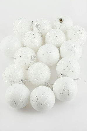 16 Adet Lüks Beyaz Renkli Cici Top Yılbaşı Ağaç Süsü