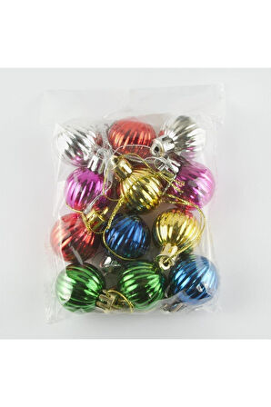 12'li Çizgili Küçük Boy Cici Top Yılbaşı Ağaç Süsü