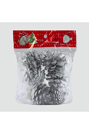 6'lı Gümüş Kozalak Yılbaşı Ağaç Süsü