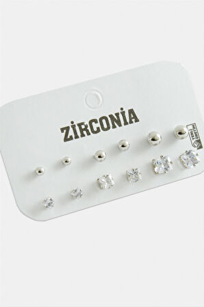 12 Adet Kare Zirkon Tek Taşlı Küpe