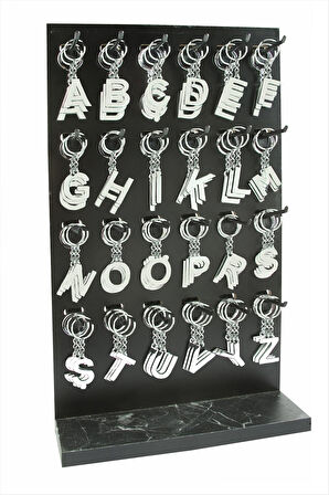 Gümüş Renkli Metal Harf Anahtarlık Standlı 72 Adet