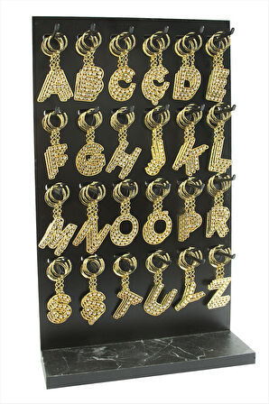 Sarı Renkli Taşlı Harf Anahtarlık Standlı 72 Adet