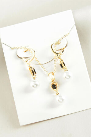 Damla İnci Zirkon Taşlı Set Kolye