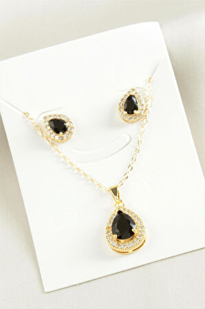 Oval Zirkon Taşlı Set Kolye