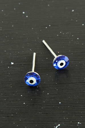Kristal Taşlı Nazar Mineli Minik Küpe 0,4 mm