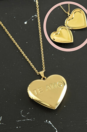 Te Amo (Seni Seviyorum) Yazılı Kalp Kapaklı Çelik Kolye