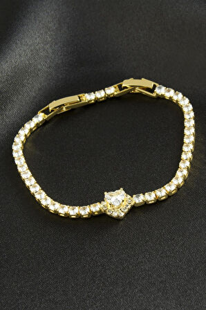 Kalp Zirkon Taşlı Çelik Bileklik