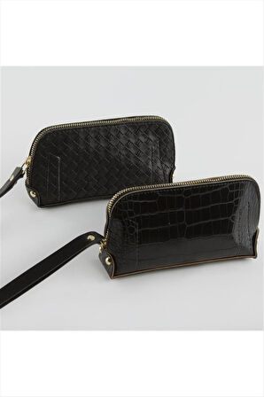 Karışık Desenli Siyah Dikdörtgen Deri Cüzdan