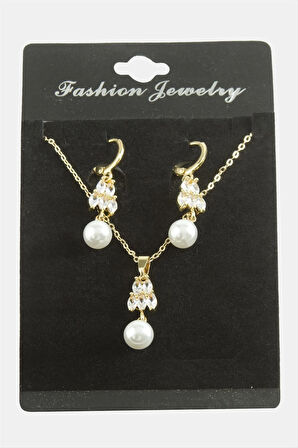 Kalp İnci Zirkon Taşlı Set Kolye