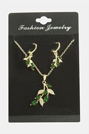 Yaprak Zirkon Taşlı Set Kolye