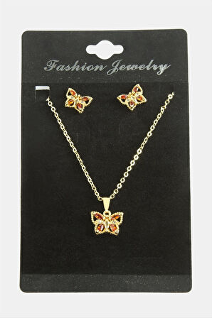 Kelebek Zirkon Taşlı Set Kolye