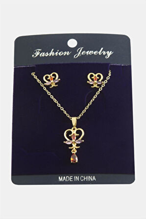 Kalp Zirkon Taşlı Set Kolye