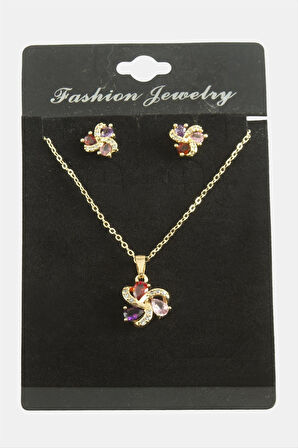 Çiçek Damla Zirkon Taşlı Set Kolye
