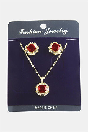 Kare Zirkon Taşlı Set Kolye