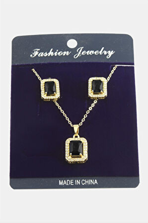 Dikdörtgen Zirkon Taşlı Set Kolye