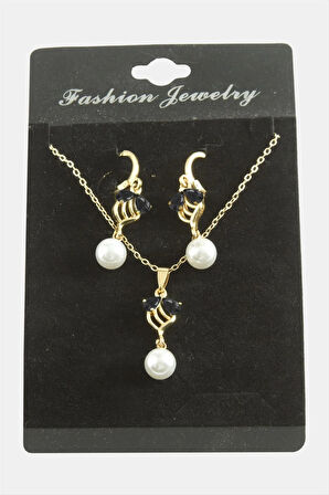 Çiçek İnci Zirkon Taşlı Set Kolye