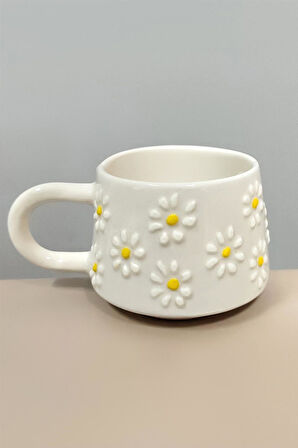 Papatya Desenli Seramik Kupa