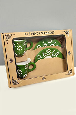 Papatya Desenli Seramik İkili Fincan Takımı