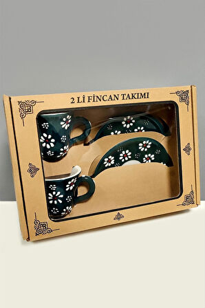 Papatya Desenli Seramik İkili Fincan Takımı