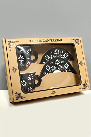 Papatya Desenli Seramik İkili Fincan Takımı