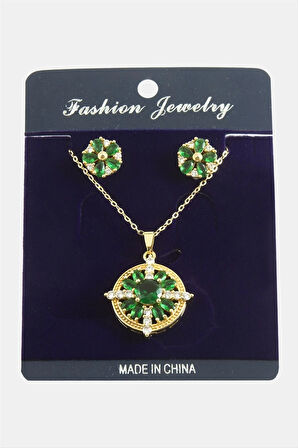 Çiçek Zirkon Taşlı Set Kolye