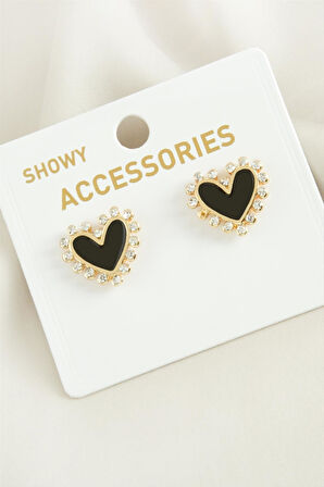 Kalp Sedef Taşlı Metal Küpe