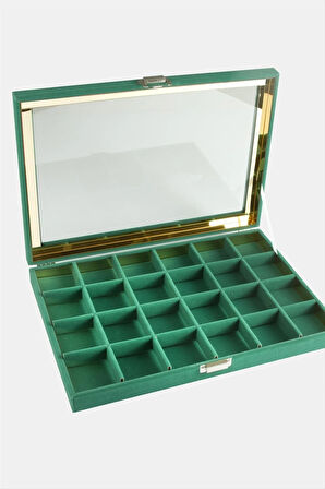 24 Bölmeli Cam Kapaklı Anfora Kumaş Sunum Tablosu 24*34 cm