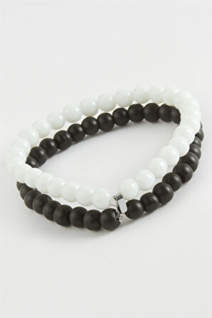 Siyah Beyaz Doğaltaş Bileklik 6 mm