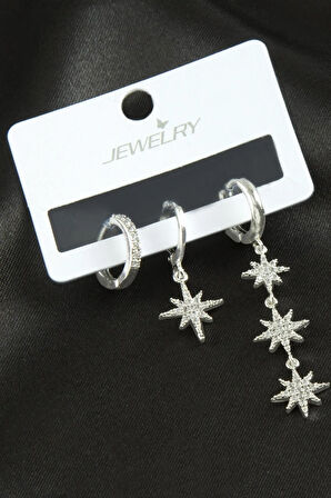 3 Adet Şimşek Zirkon Taşlı Küpe