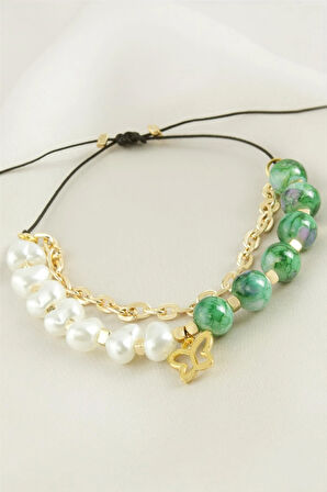 Kelebek İnci Boncuk Zincirli Bileklik