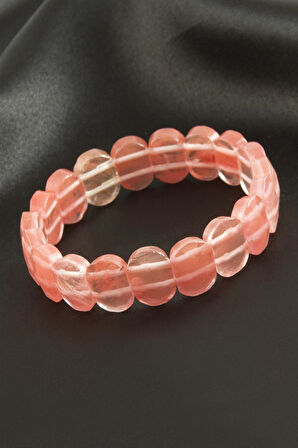 Oval Kesim Pembe Kuvars Doğaltaşlı Bileklik