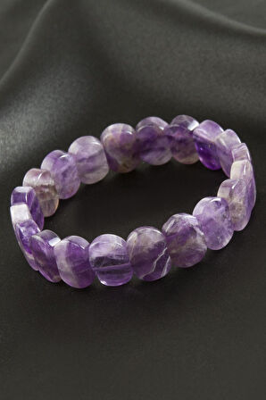 Oval Kesim Orjinal Ametist Doğaltaşlı Bileklik