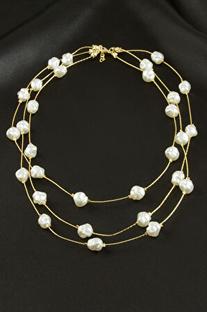 Oval İnci Üçlü Kolye