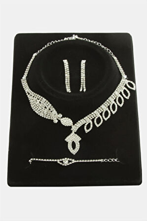 Oval Taşlı Lüks Set Kolye