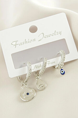 3 Adet Göz Zirkon Taşlı Küpe