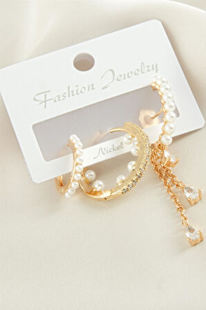 3 Adet İnci Zirkon Taşlı Küpe