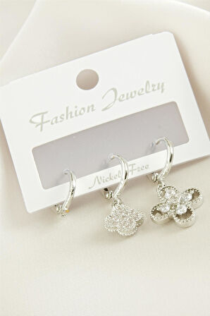 3 Adet Çiçek Zirkon Taşlı Küpe