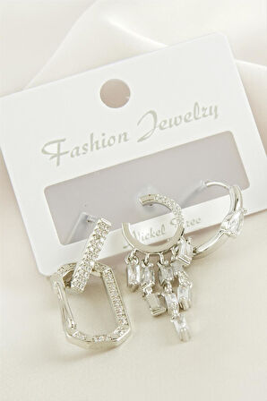 3 Adet Baget Taşlı Küpe