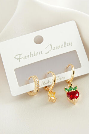 3 Adet Kalp Zirkon Taşlı Küpe