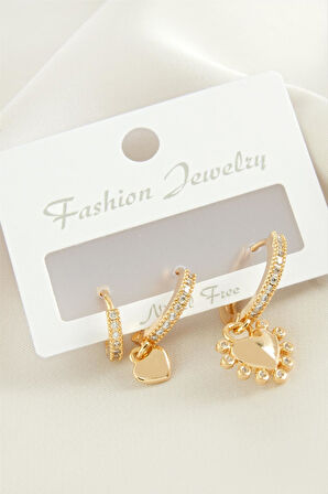 3 Adet Kalp Zirkon Taşlı Küpe