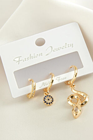 3 Adet Yılan Zirkon Taşlı Küpe