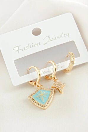 3 Adet Yıldız Zirkon Taşlı Küpe