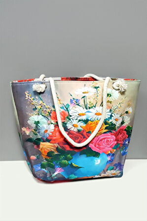 Gül Desenli Plaj Çantası