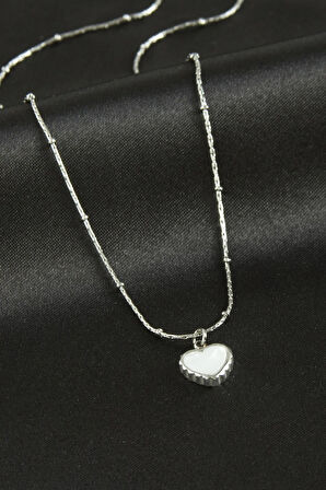 Kalp Sedef Lüks Çelik Kolye